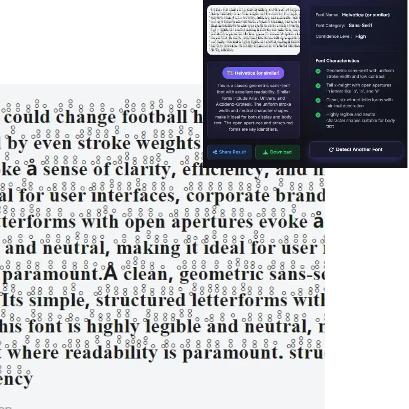 Font finder analyzing characteristics - comprehensive Helvetica typeface identification